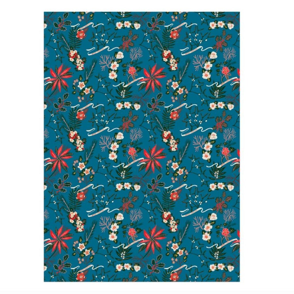 Blue Poinsettia Compostable Wrapping Paper - Mason & Greens