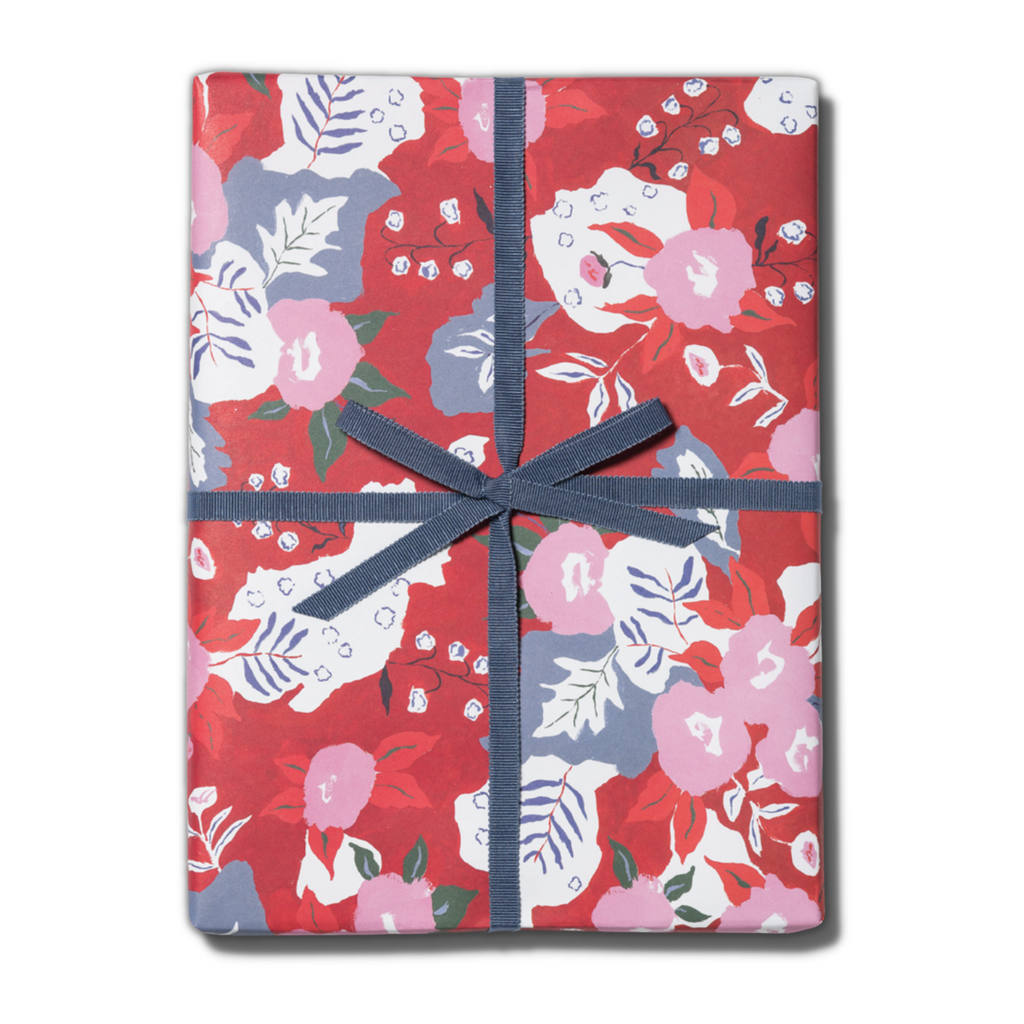 Ruby Red Flowers Compostable Wrapping Paper