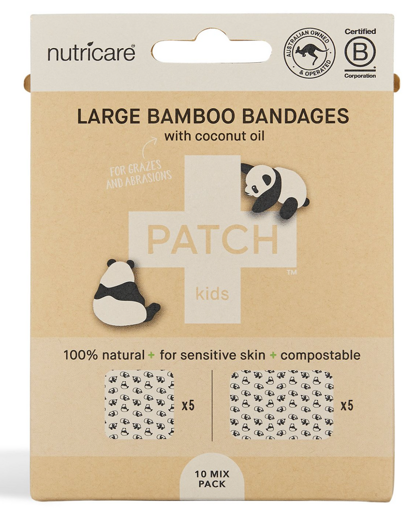PATCH Coconut Oil Bamboo Bandages - Large Square and Rectangles - 10 pack