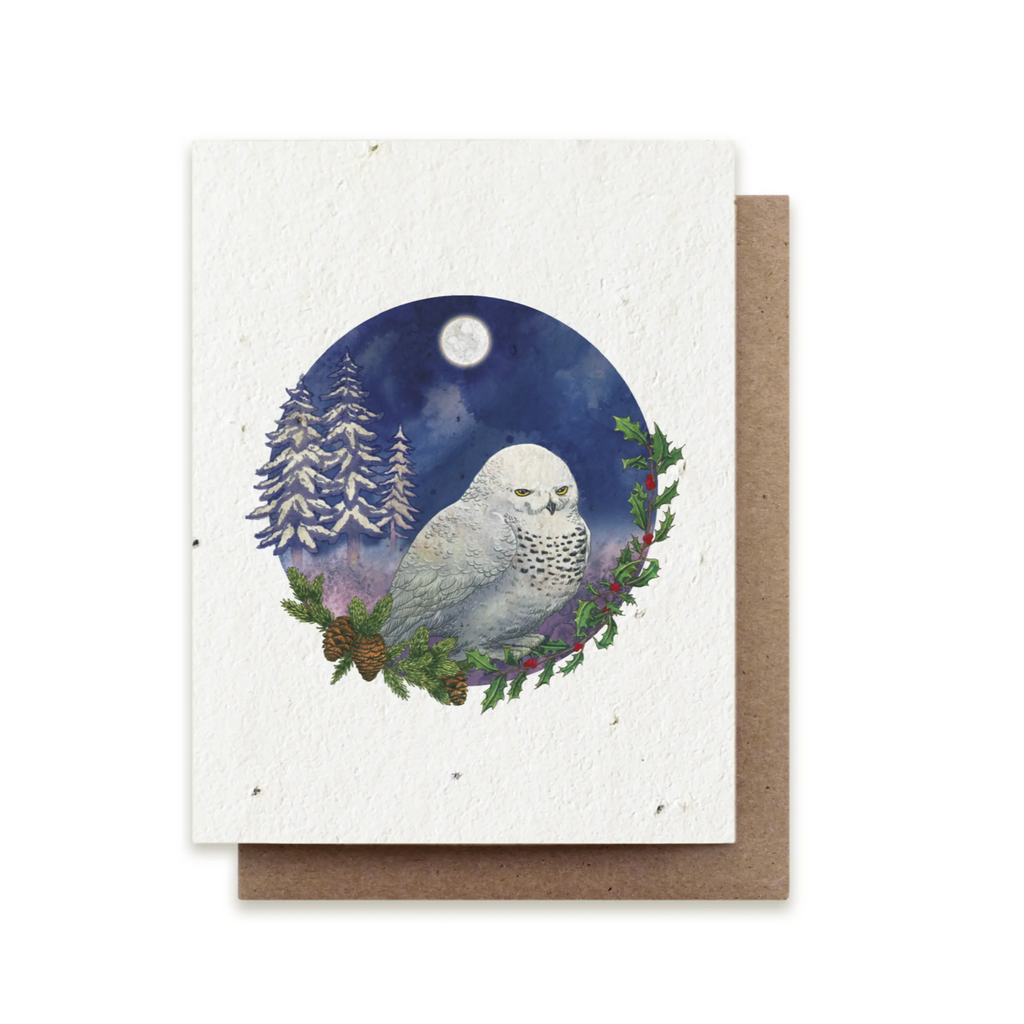 Winter Snowy Owl Plantable Card